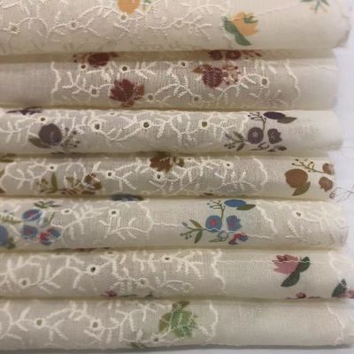 Printed Cotton Embroidery Fabric Textile Various Yarn Count Eco Friendly M04-LK011