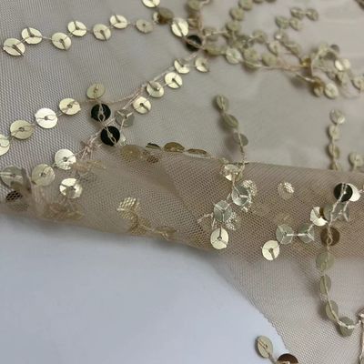 Mesh  Sequins Embroidery  100% P  Gold Sequin Add Difference Net Fabric For Dress