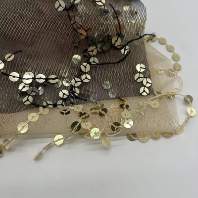 Mesh  Sequins Embroidery  100% P  Gold Sequin Add Difference Net Fabric For Dress
