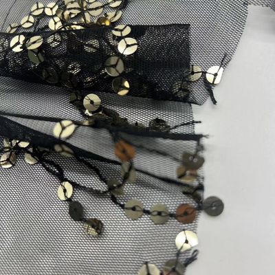 Mesh  Sequins Embroidery  100% P  Gold Sequin Add Difference Net Fabric For Dress