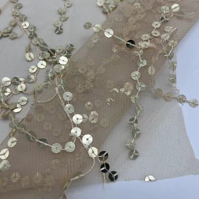 Mesh  Sequins Embroidery  100% P  Gold Sequin Add Difference Net Fabric For Dress
