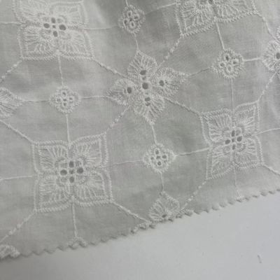 Small Mesh Design White Embroidery Fabrics 100% Cotton Breathable For Dresses
