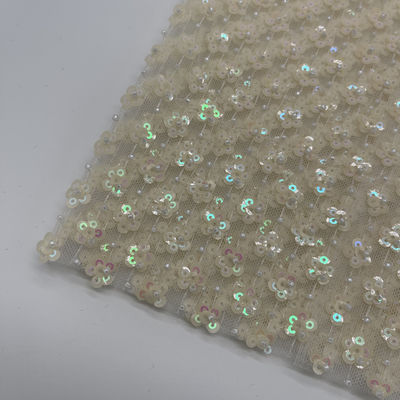 Sequins Flowers Pattern Design Niche Style Beige Color  100% Polyester Fabric For Clothing