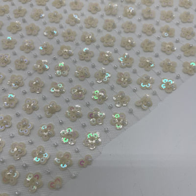 Sequins Flowers Pattern Design Niche Style Beige Color  100% Polyester Fabric For Clothing