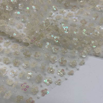 Sequins Flowers Pattern Design Niche Style Beige Color  100% Polyester Fabric For Clothing
