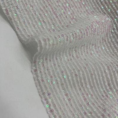 Sequins Mesh Embroidery Fabric 100% Polyester Shiny Color For Sequin Skirts
