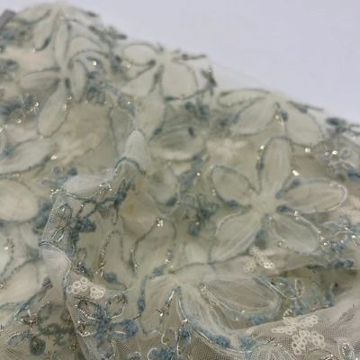 Sequins Embroidery Fabric 100% Polyester Soft And Comfortable For Sequin Dresses