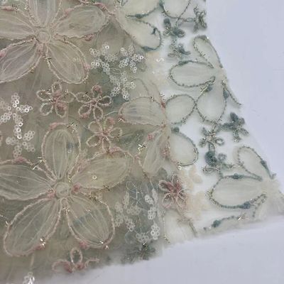 Sequins Embroidery Fabric 100% Polyester Soft And Comfortable For Sequin Dresses