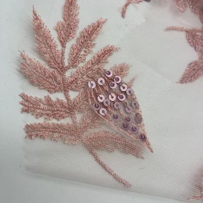 Leaf Shape Design Sequins Embroidery Cloth Pink Color Good For Sequin Dresses