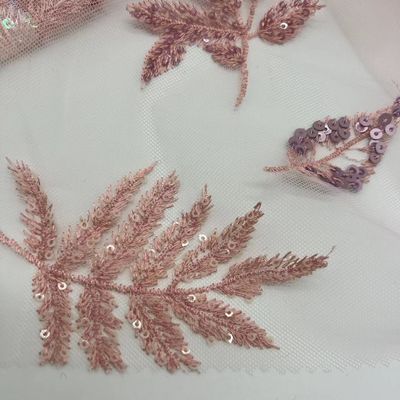 Leaf Shape Design Sequins Embroidery Cloth Pink Color Good For Sequin Dresses