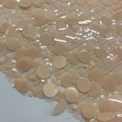Big Fleshcolor Sequins Embroidery Fabric  100% Polyester Fabric For Women Party Skirts