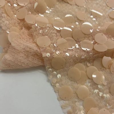 Big Fleshcolor Sequins Embroidery Fabric  100% Polyester Fabric For Women Party Skirts
