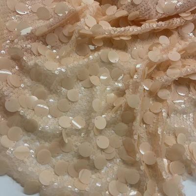 Big Fleshcolor Sequins Embroidery Fabric  100% Polyester Fabric For Women Party Skirts