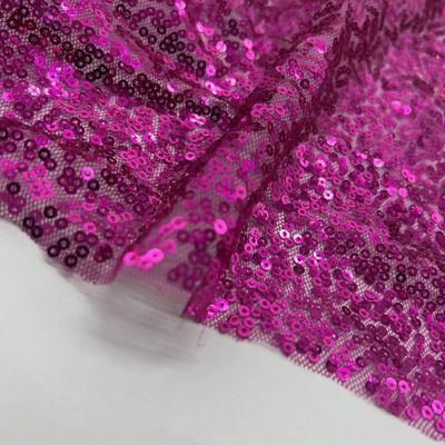 Glitzy Sequins Embroidery Design 100% Polyester Purple Fabric For Cloth