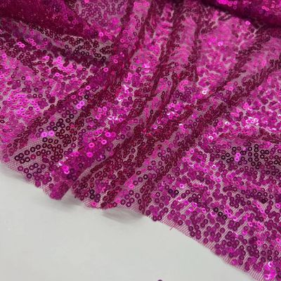 Glitzy Sequins Embroidery Design 100% Polyester Purple Fabric For Cloth