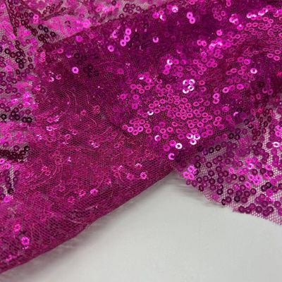 Glitzy Sequins Embroidery Design 100% Polyester Purple Fabric For Cloth