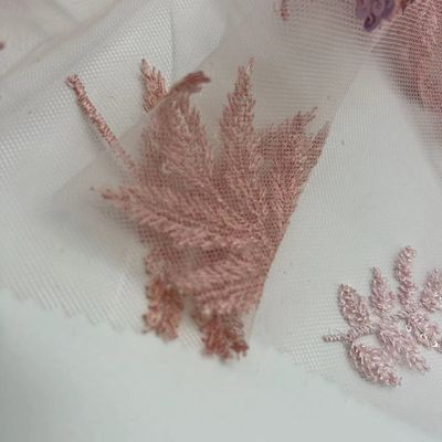 Leaf Shape Design Sequins Embroidery Cloth Pink Color Good For Sequin Dresses